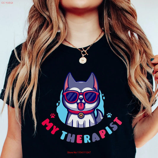 Funny Dog T Shirt My Therapist Has Paws Cute Paw Print Lover Perfect for Moms Dads Trainer Canine Apparel