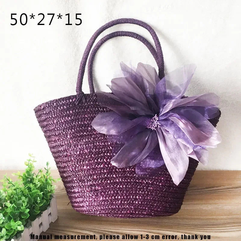 Fashion Rattan Women Handbags Wicker Woven Lady Shoulder Bags Summer Beach Straw Bag Large Capacity Tote Dot Big Baskets Purses