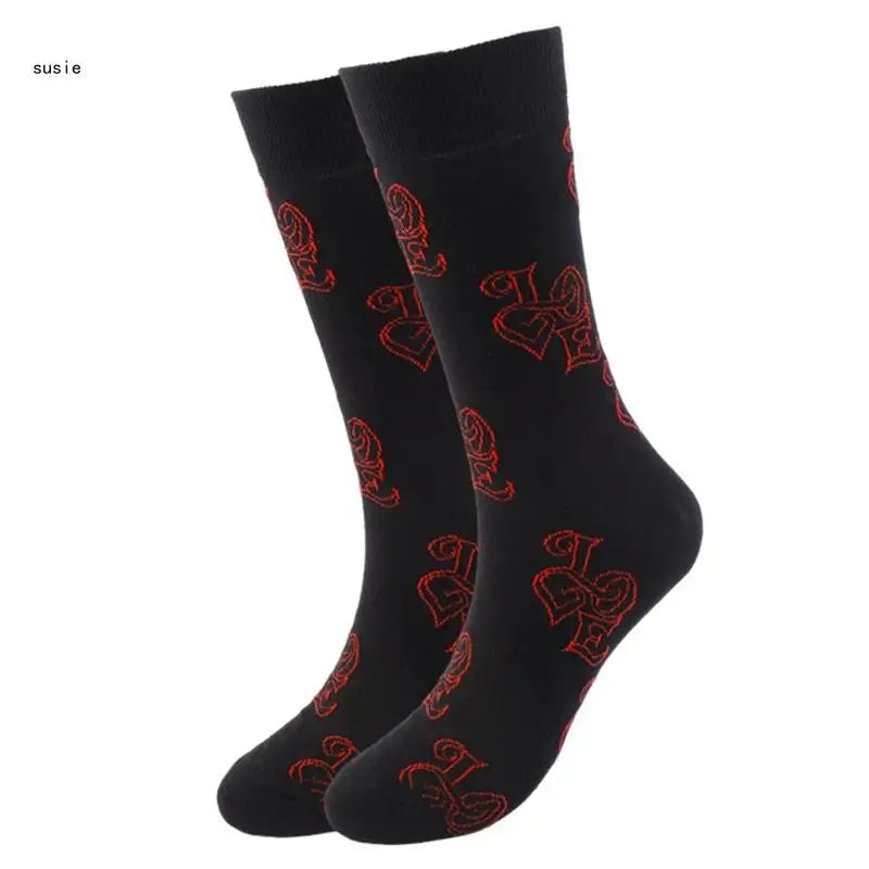 Cotton Middle Calf Socks for Him and Her Heart Lips Pattern for Valentines Day X7YA