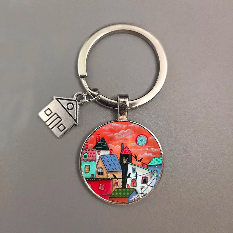 Key To The New House Kechain Beautiful House Under The Starry Sky Key Ring Personality Jewelry Gift Key Holder for New Home