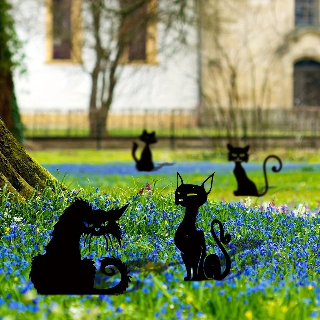 Outdoor Decorations Black Cat Metal Garden Stakes Outdoor Decorative Stakes Garden Metal Animal Statues Silhouette Animal Stakes