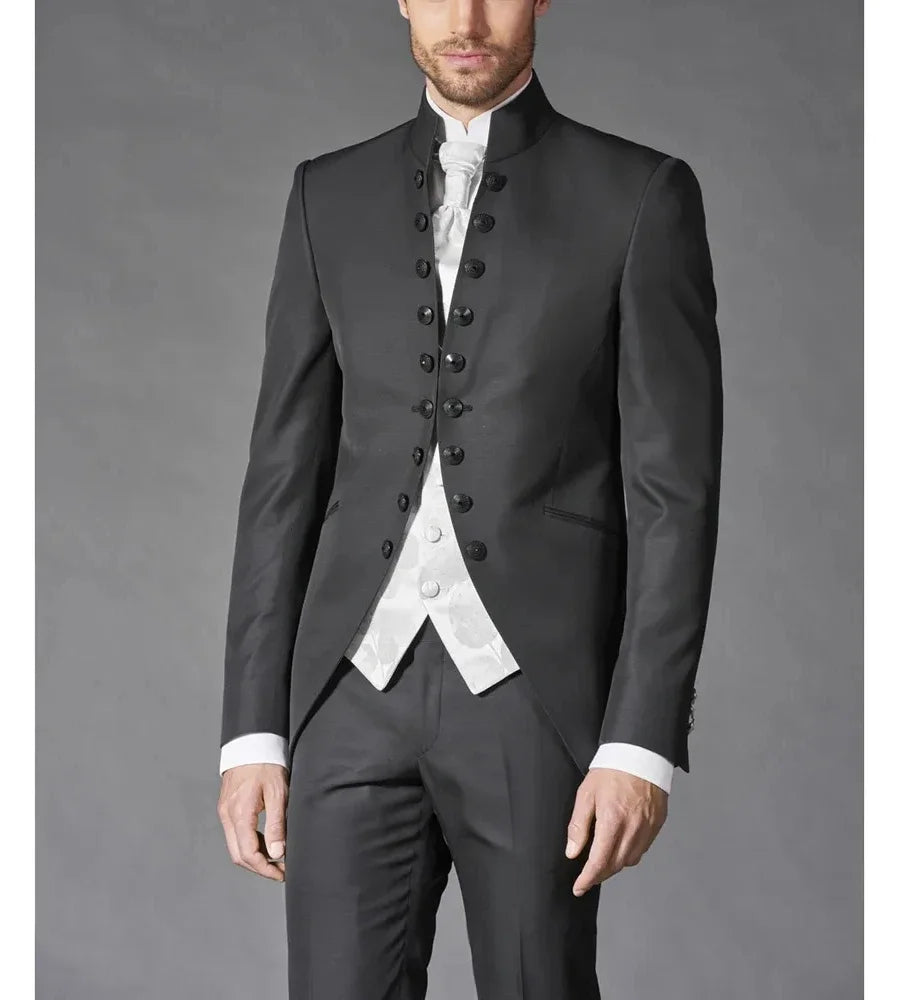 Suits For Men Steampunk Black Three Piece Formal Occasion Regular Length Costume Blazer Jacket Pants Vest Elegant Slim Fit 2023