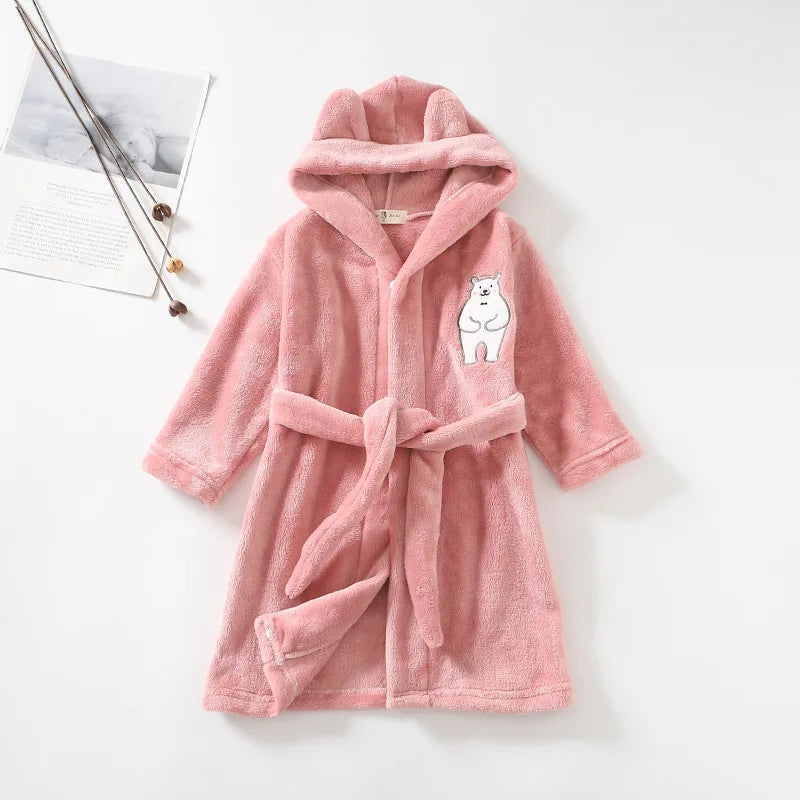 Kids Hooded Lace-up Bathrobe Winter Baby Boys Girls Pajamas Robes Cartoon Animals Girls Boy Sleepwear Bathrobe Girls Clothing