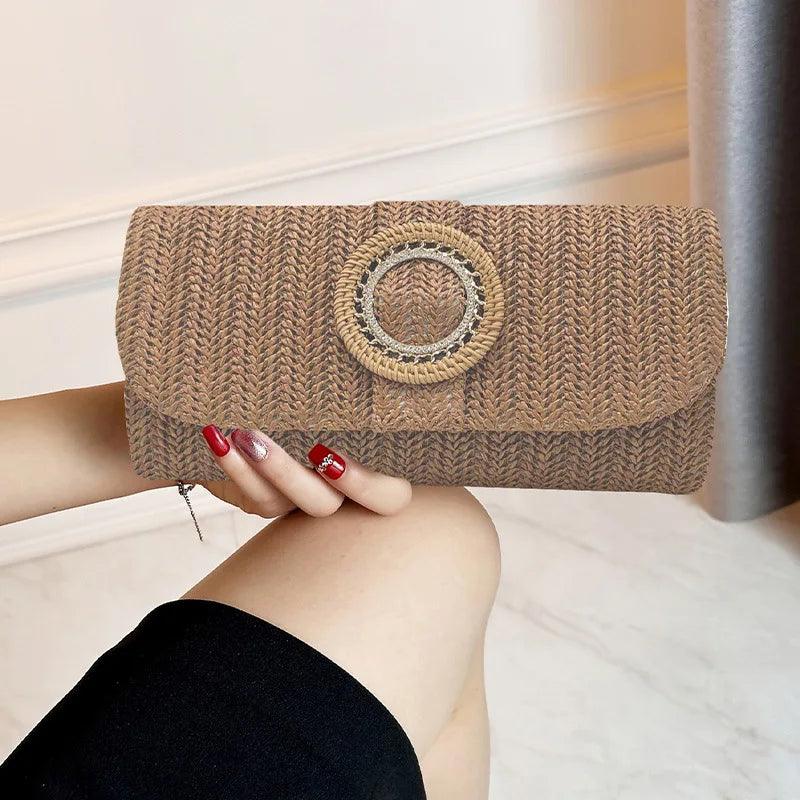 Straw Clutch Purse for Women Wedding Hand-Woved Evening Straw Handbags Party Wedding Summer Beach Wicker Shoulder Messenger Bags