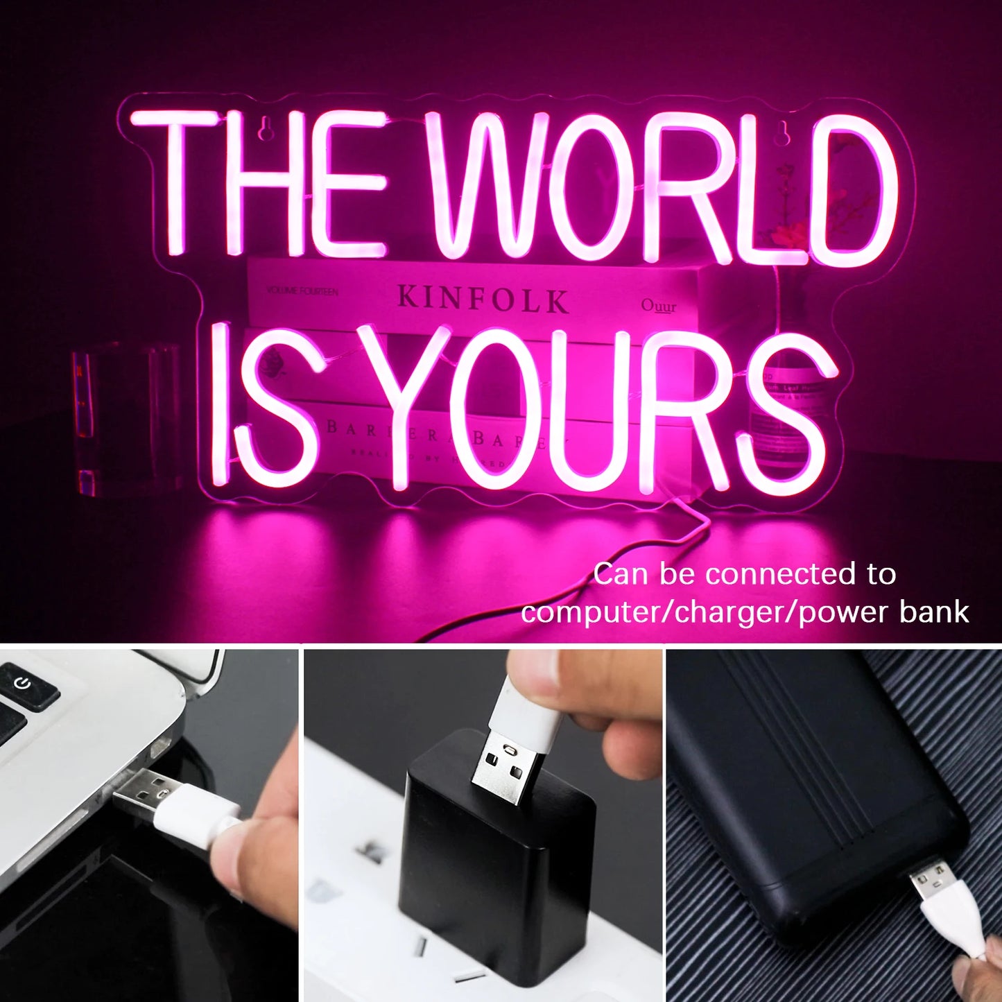 The World Is Yours Neon Sign Pink Led Neon Light for Room Wall Decor Wedding Engagement Valentines Day Led Neon Signs USB Neon