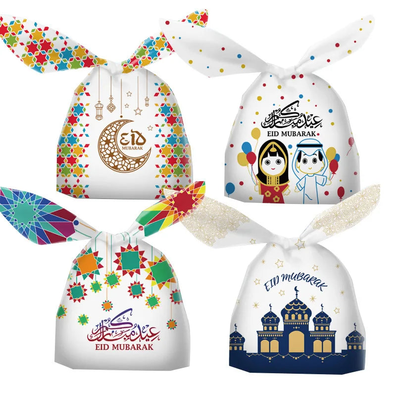 100PCS Eid Mubarak Plastic Candy Gift Bag Camel Moon Castle Cookie Bags Ramadan Kareem Decoration Islamic Muslim Party Supplies