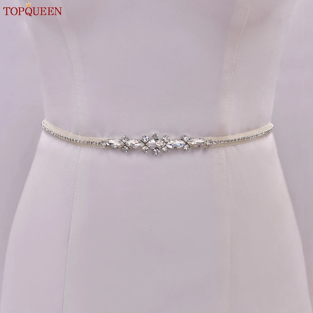 TOPQUEEN Wholesale Wedding Accessories Silver Rhinestone Bridal Thin Belt Formal Dress Waist Decoration Bridesmaid Belt S386
