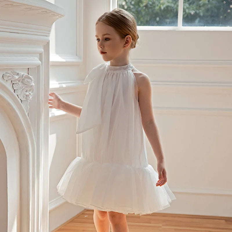 Girls' Elegant Party Ball Gown For Girls Performance 4 7 8 To 10 Years White Tulle Dress
