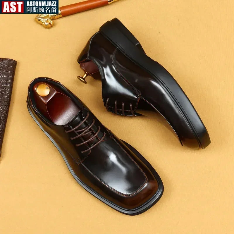 Patent Cow Leather Mens Dress Shoes Luxury Handmade Quality Genuine Leather Square Toe Elegant Wedding Social Derby Shoes Male