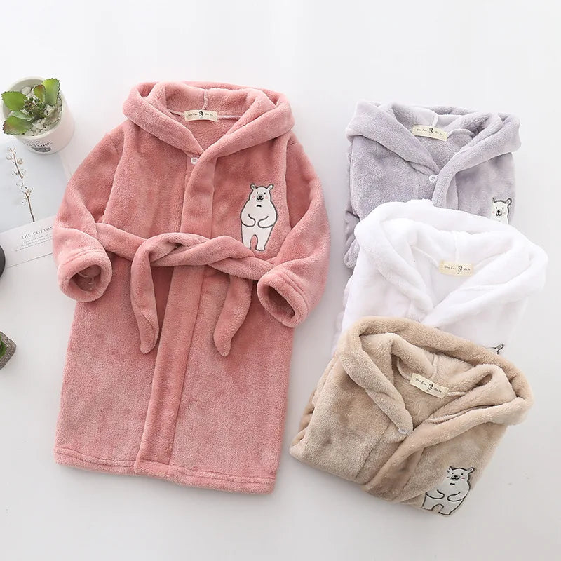 Kids Hooded Lace-up Bathrobe Winter Baby Boys Girls Pajamas Robes Cartoon Animals Girls Boy Sleepwear Bathrobe Girls Clothing