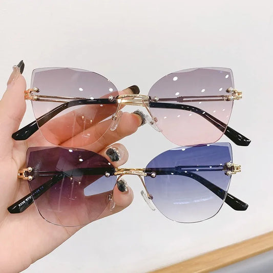 2024 New Fashion Brand Design Vintage Rimless Pilot Sunglasses Women Men Retro Cutting Lens Gradient Sun Glasses Female UV400