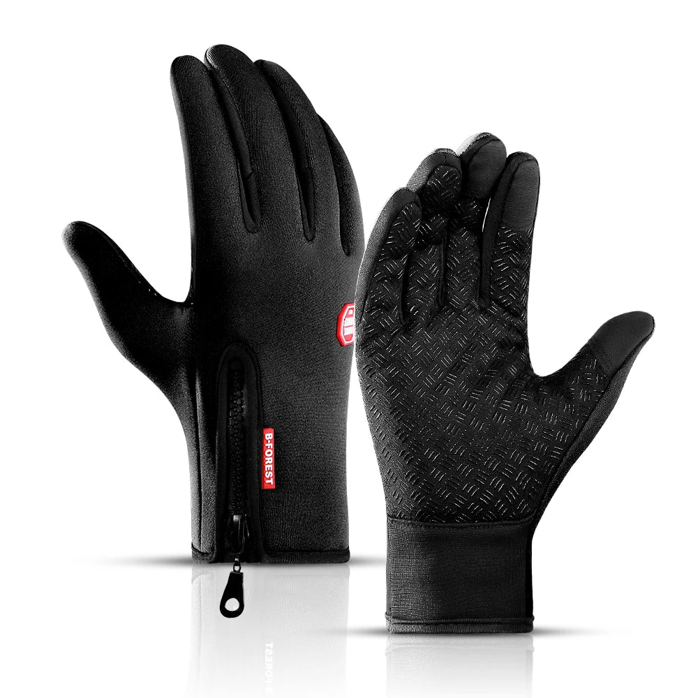 Herbst Winter Motorradhandschuhe Herren Damen Winddicht Anti-Rutsch Touchscreen Fleece Warm halten für Arbeitshandschuhe Herren Sport Fahrrad Schwarz 