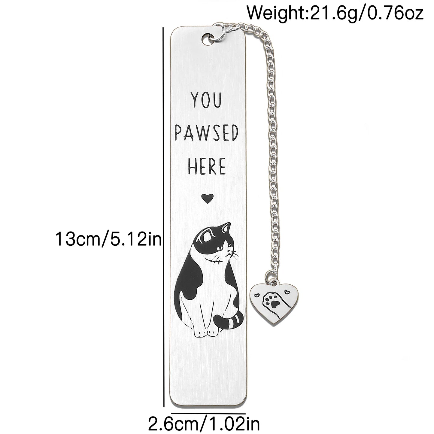 Cute Cat Metal Bookmark,Funny You Pawsed Here Cat Stainless Steel Bookmarks with Tassel, Reading Supplies Gift for Cat Book Love