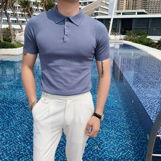 2024 New Fashion Brands Polo Shirt Men's Summer Slim Fit Short Sleeve Solid Color Polos Casual Business Formal Polo Men Clothing