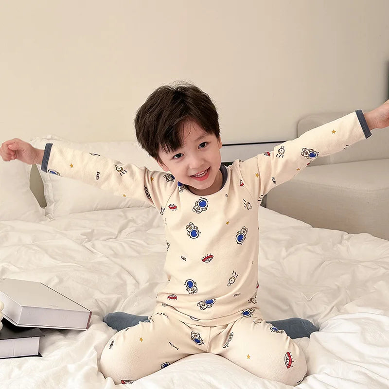 Children's Class A autumn and winter pajamas, boys and girls' wool stretcher home clothing, baby, small and large children's car