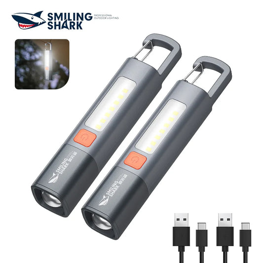 1 stück Smiling Shark SD1023 LED Taschenlampe XPE Super Helle Taschenlampe mit Haken Camping Licht Wiederaufladbare Zoombare Wasserdicht 