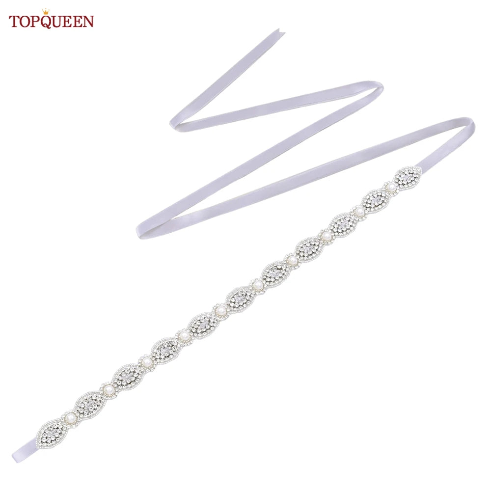 TOPQUEEN Bridal Belt Pearls Crystal Decoration Sash for Women Ladies Wedding Evening Party Dress Gown Applique Handmade  S435