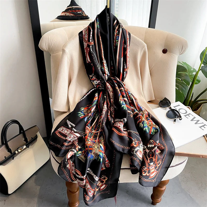 New 180 * 88cm Classic Silk Scarf for Women's Messy Office Women's Big Fashion Printed Beach Headscarf Shawl Scarf 2025