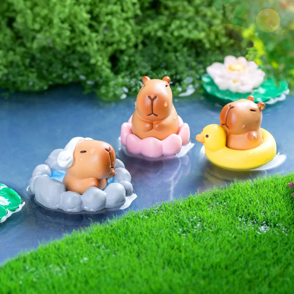 Swimming Capybara Figure Toys Take Bath Cycling Simulation Capibara Model Tortoise Cartoon Capybara Animals Figures Kid