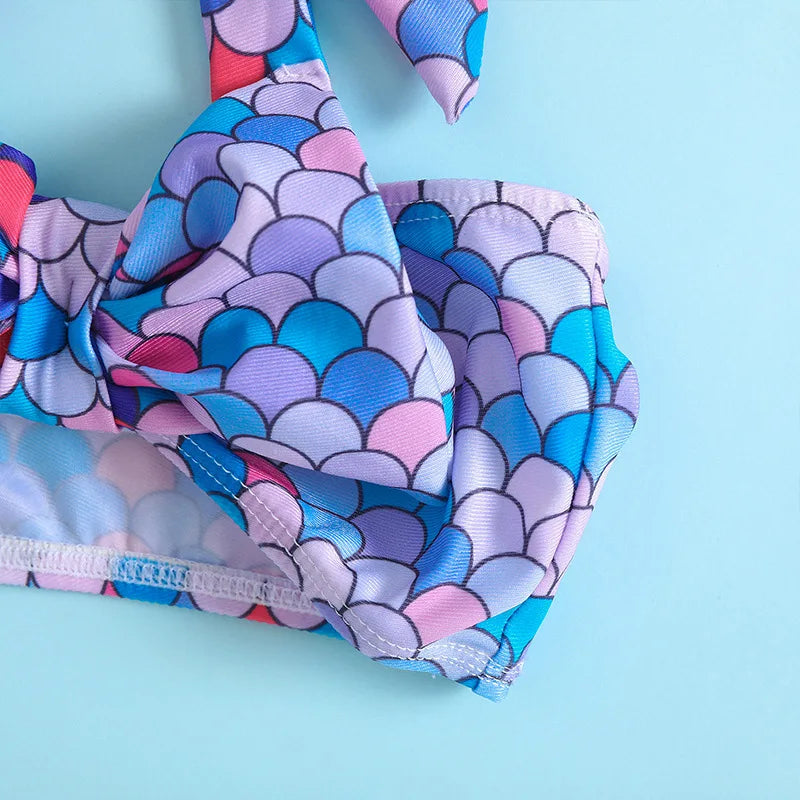 New Fashion Cute Kid Bikini Set Sweet Girl Two Pieces Swimwear Stylish Halter Print Swimsuit Child Summer Beachwear Bathingsuit