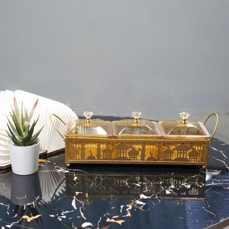 4X7B Ramadans Pastry Decorative Tray Elegant Metal Platter Eid Mubarak Plate