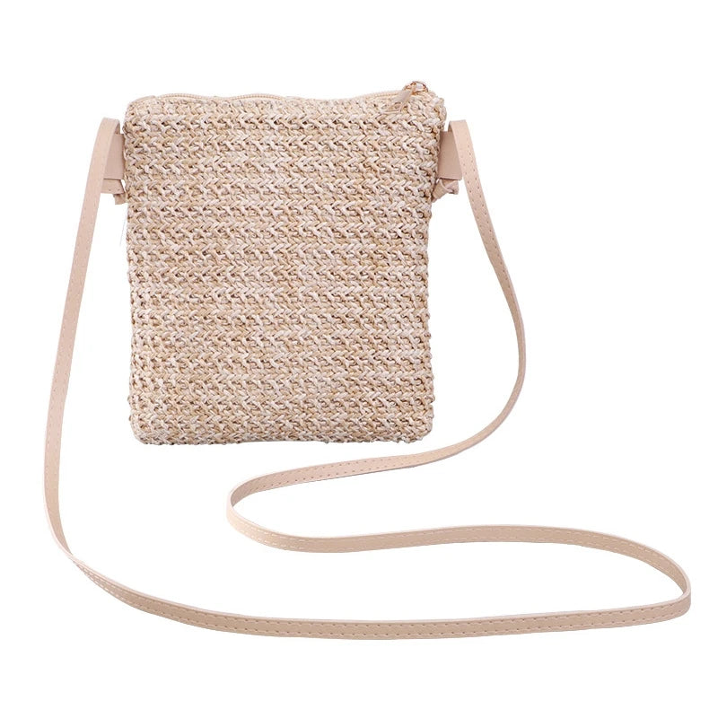 Straw Plait Small Square Bags One Shoulder Slanted Cross Bag Handbag Coin Purses Casual Holiday Beach Bag