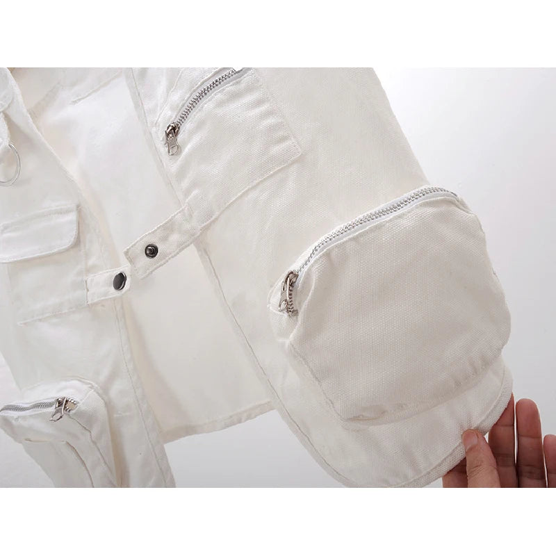 Summer Korean clothes White Denim Vest Women Cardigan Waistcoat Loose Short Big Pocket Sleeveless Jacket Jeans Vests Female Streetwear