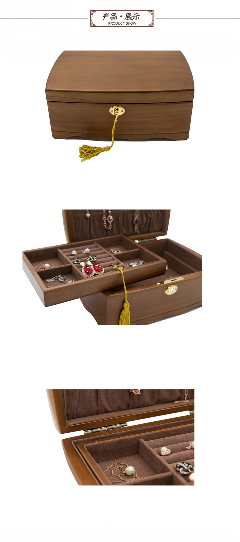 2021 New Solid Wood Jewelry Box With Lock To Make European High-End Luxury Retro Jewelry Jewelry Earrings Necklace Storage Box