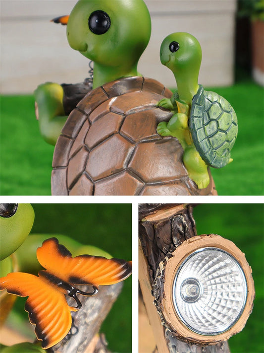 Garden Solar Mother and Son Turtle Riding LED Ornaments Yard Gardening Simulation Animal Sculpture Decoration Home Decor Statues