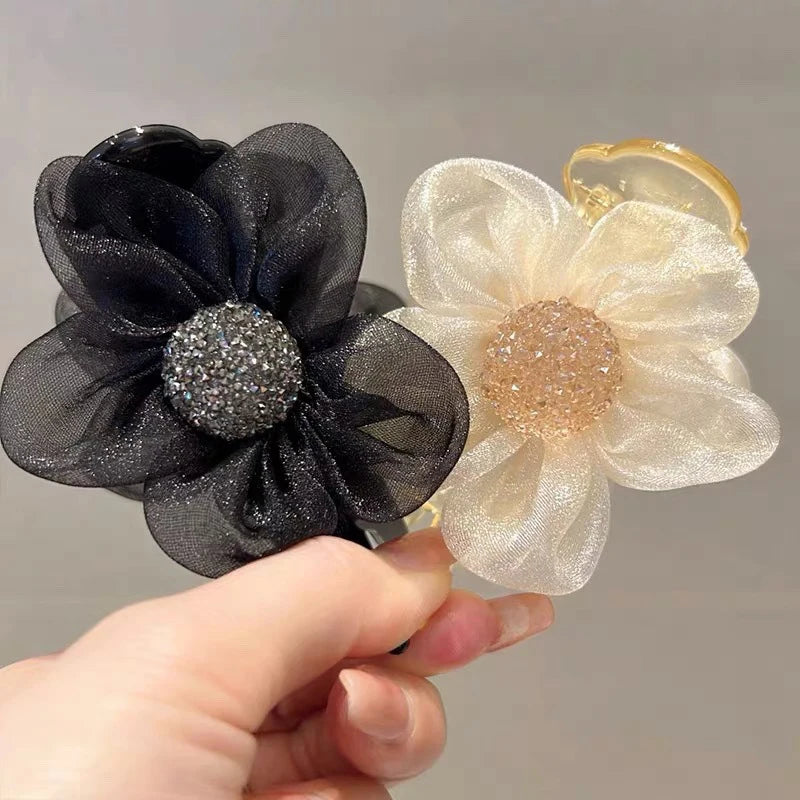 1PCS Women Rhinestone Sun Flowers Cross Grab Clip Ponytail Hair Crab Claw Hair Clip Girls Hair Accessories Elegant Hair Clip
