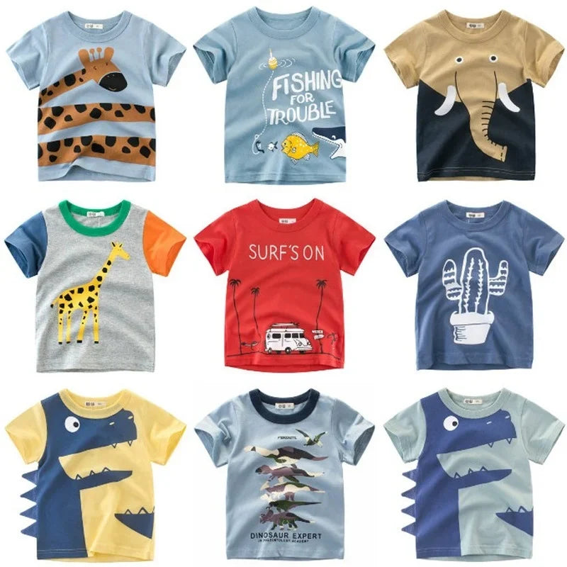 2025 Cartoon Print Baby Boy Dinosaur T Shirt For Summer Infant Kids Boys Girls Lion T-Shirts Clothes Cotton Toddler Letter Tops