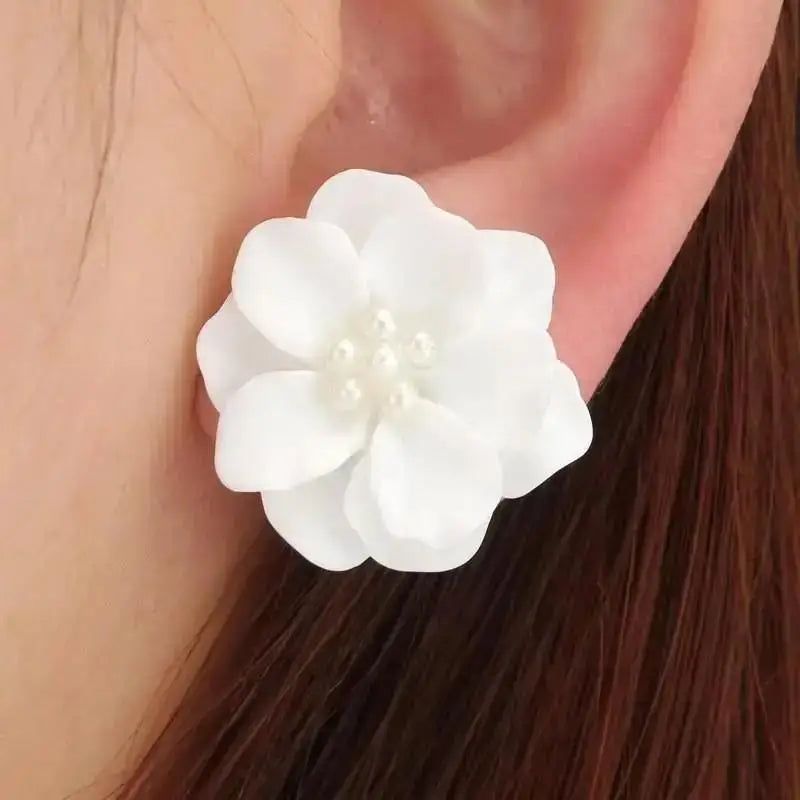 925 Silver Needle Korean Vintage Oil Painting Pearl Flower Earrings For Women Jewelry 2024 Trending New Luxury Women's Earrings