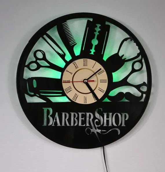 Hairdresser Vinyl Record Wall Clock Modern Design Barber Shop Salon Beauty Salon Clocks Barbershop LED Wall Watch Home Decor