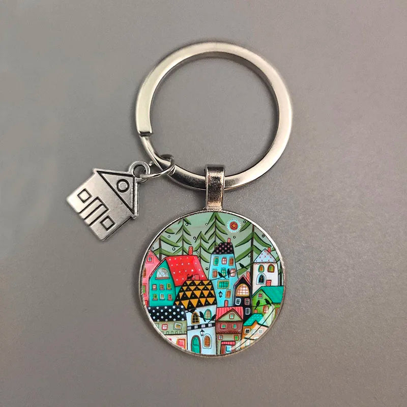 Key To The New House Kechain Beautiful House Under The Starry Sky Key Ring Personality Jewelry Gift Key Holder for New Home