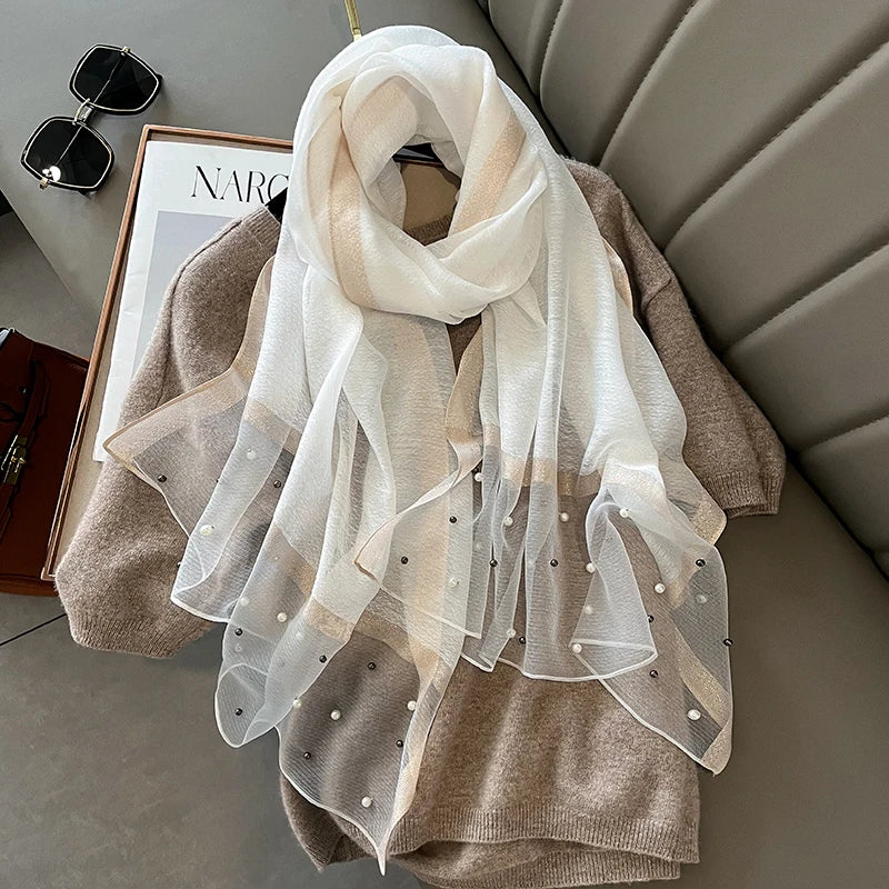 2023 Luxury Brand Women Fashion Scarf Plain Solid Silk Linen Shawls Scarves Summer Lady Bandanas Foulard Hijab