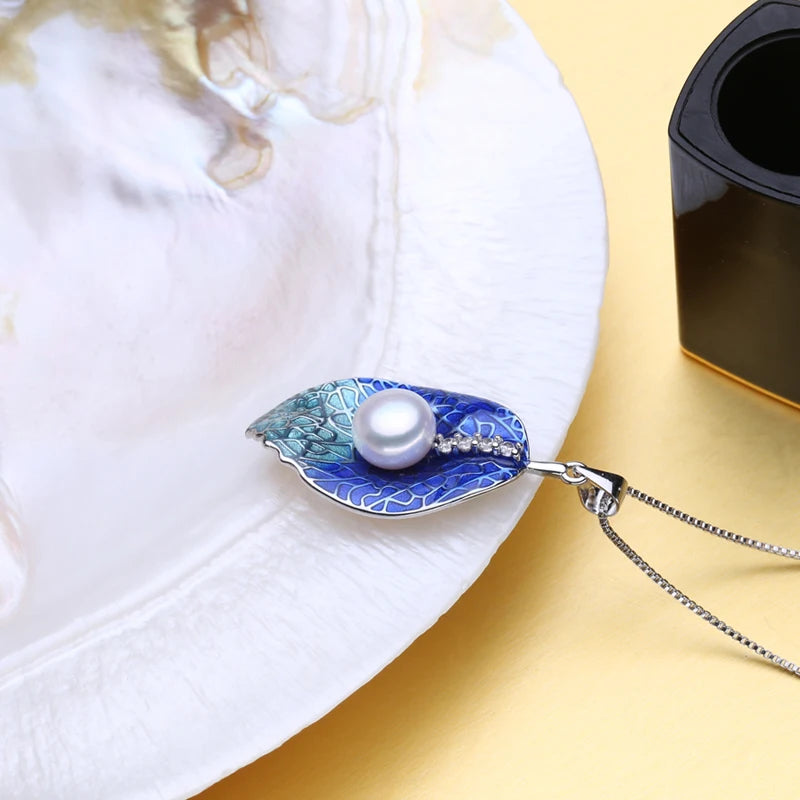 FENASY 925 Sterling Silver Jewelry sets Pearl Stud Earrings Natural Pearl Leaf Necklaces For Women