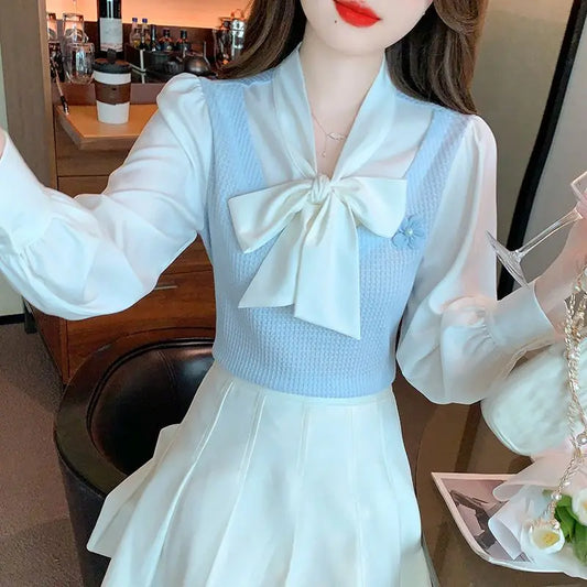 French Bow Chiffon Shirt for Petite Women Sweet and Elegant Top clothes