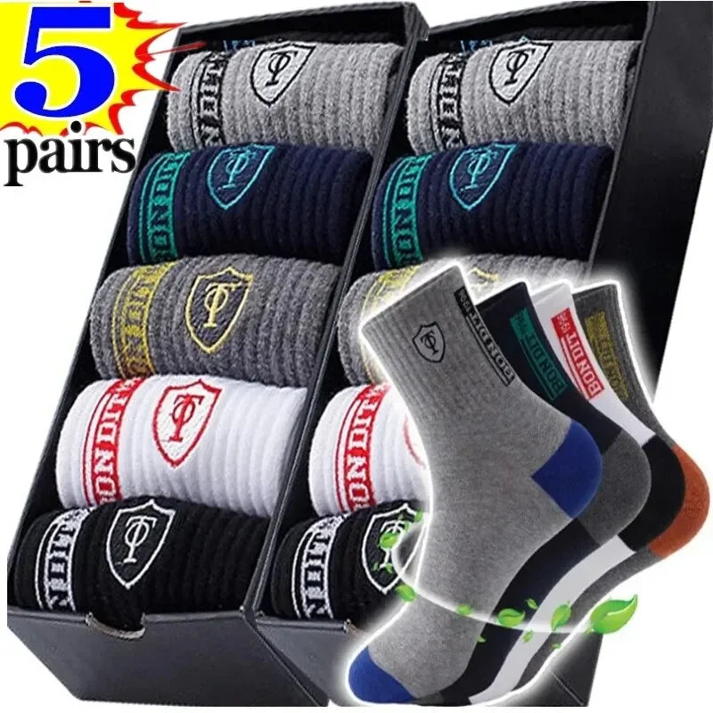 5 Paar atmungsaktive Baumwoll-Sportstrümpfe für Herren aus Bambusfaser, Herbst- und Wintersocken für Herren, Schweißabsorption, Deodorant, Business-Socken 