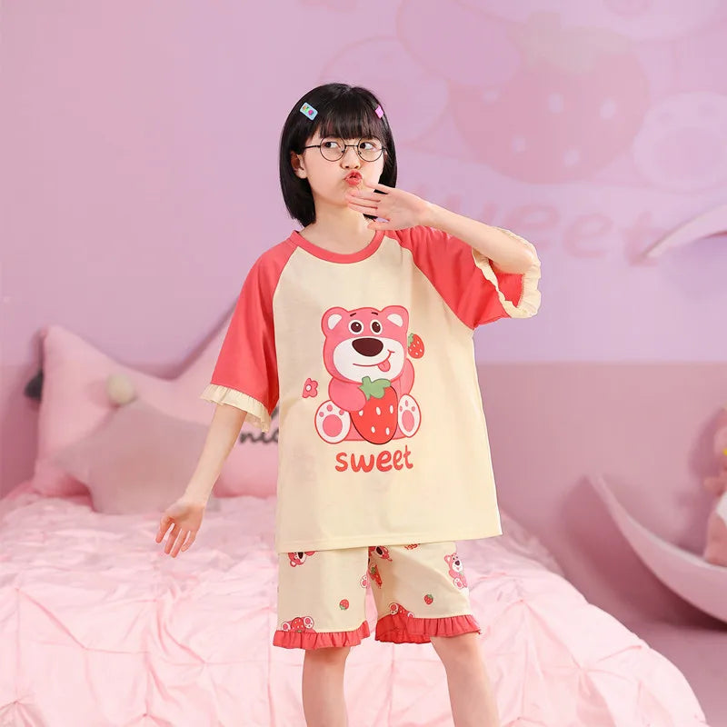 Girls Cute Cartoon Short Sleeve Set Pajama kids Clothing
