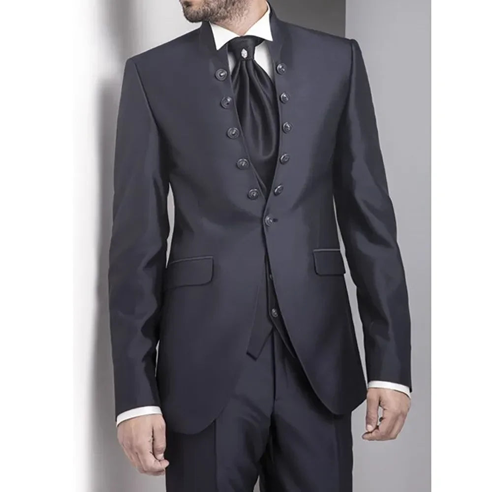 Suits For Men Steampunk Black Three Piece Formal Occasion Regular Length Costume Blazer Jacket Pants Vest Elegant Slim Fit 2023