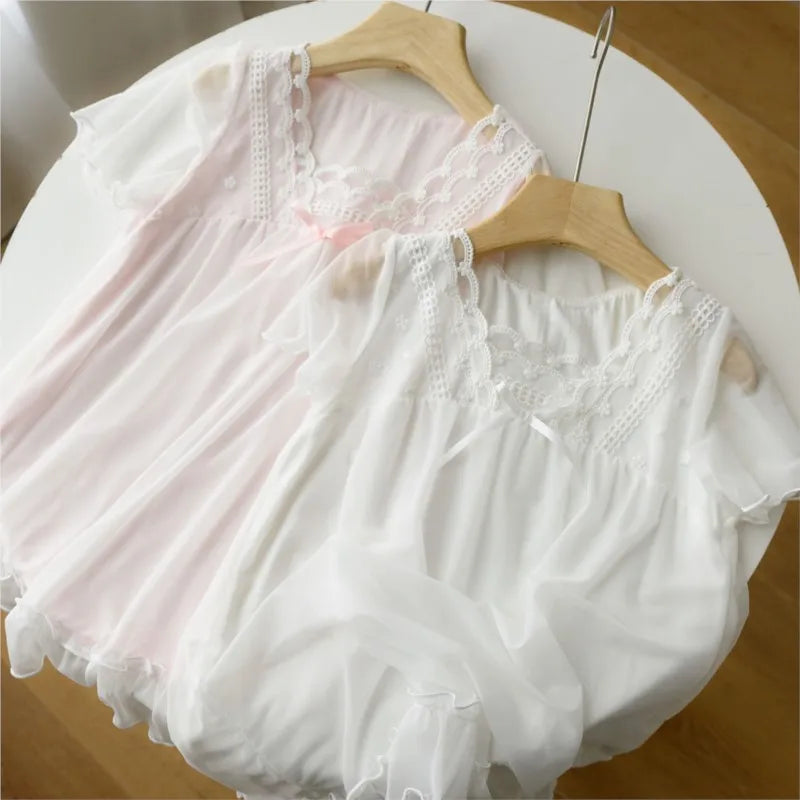 Baby Girl Princess Cotton Lace Night Robe Summer Toddler Teens Child Pajamas Dress Bow Baby Home Suit Child Clothes 3-14Y