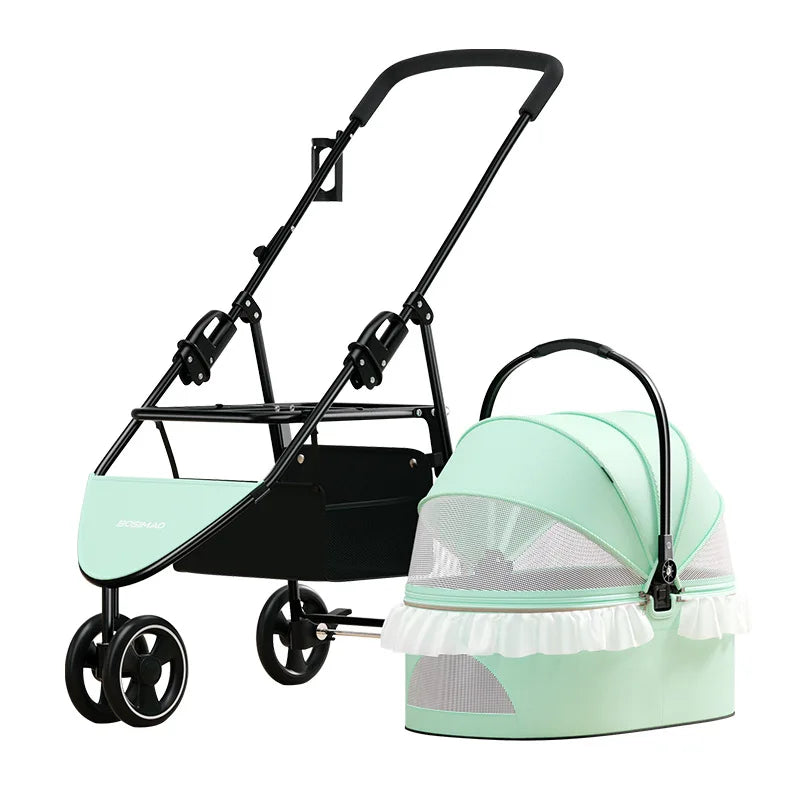 2023 New Product Pet Cart Small and Medium Sized Pet Cat Dog Cart Lightweight Detachable Foldable DIY Lace Decorative Cat Cart
