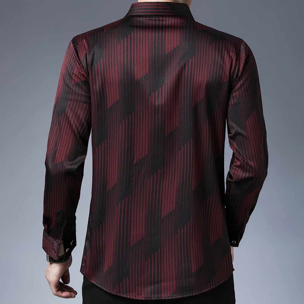 Long Sleeve Men Social Shirt Streetwear Casual Striped Shirts Mens Slim Regular Fit Clothes mon