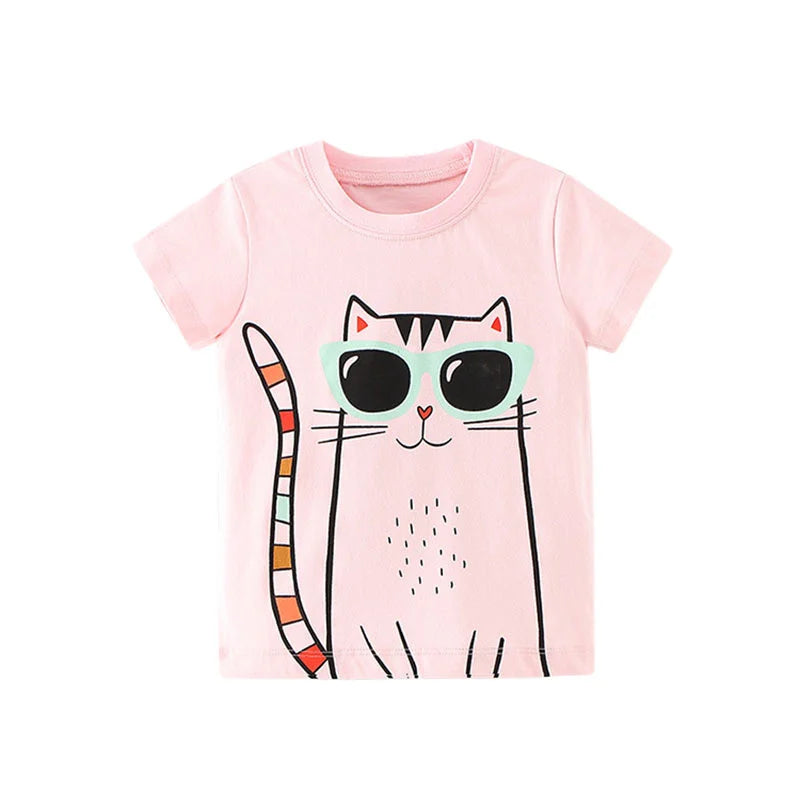 Jumping Meters 2-7T  Animals Embroidery Girls Tees Cotton Summer Toddler Clothes Kids Tops Short Sleeve Baby Children's Tshirts