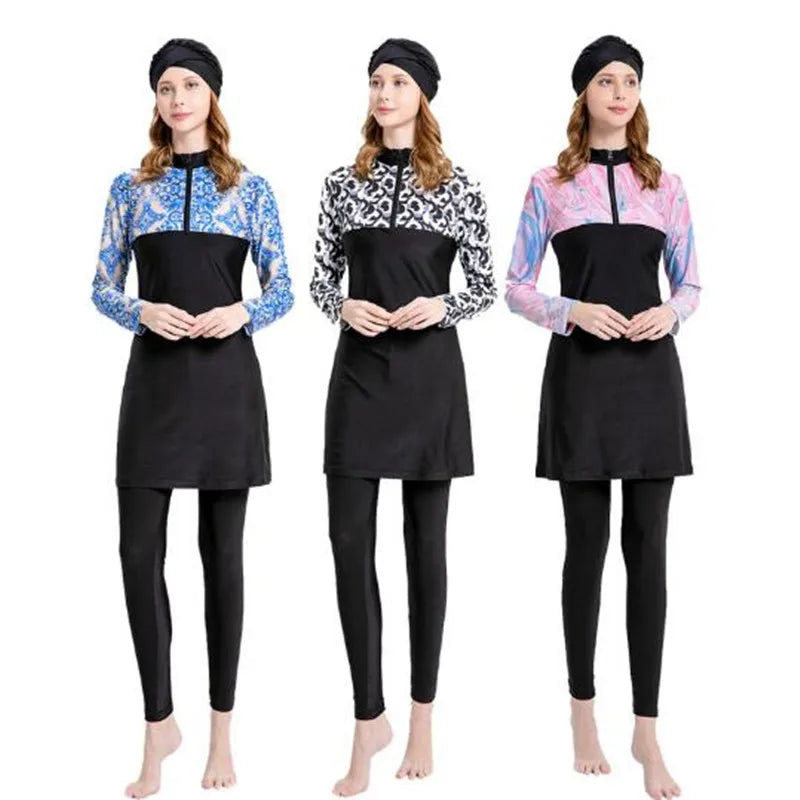 2024 Arabian Women Islamic Muslimah Swimsuit Clothing Swimsuit Ladies Hijab Long Sleeve Burkinis Muslim Swimwear