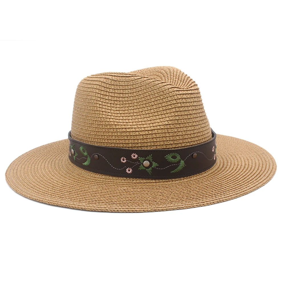 2 Sizes Unisex Men Women Soft Straw Panama Hats Summer Fedora Wide Brim Sunhats Trilby Caps Outdoor Beach Travel Sombrero UK M-L