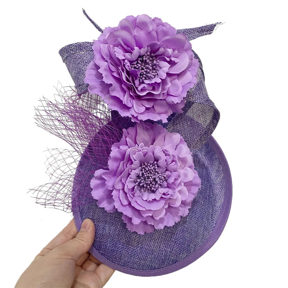 Wedding Fascinators Hot Pink Headpiece Mesh Headwear Wedding Party For Bride Hair Accessories Ladies Formal Dress Fedora Caps