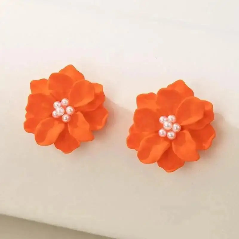 925 Silver Needle Korean Vintage Oil Painting Pearl Flower Earrings For Women Jewelry 2024 Trending New Luxury Women's Earrings