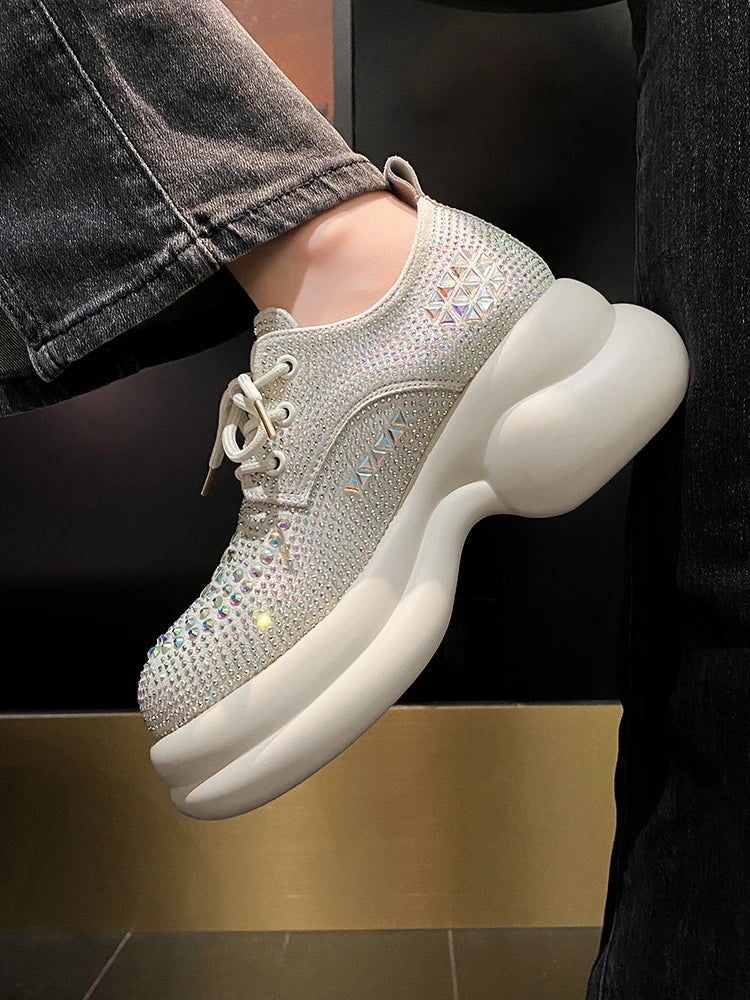 Womens Sneakers Shoes Tennis Female Platform Rhinestone Roses 2023 Trainers Sparkles Casual Fashion Thick Sole PU Crystal Leisur