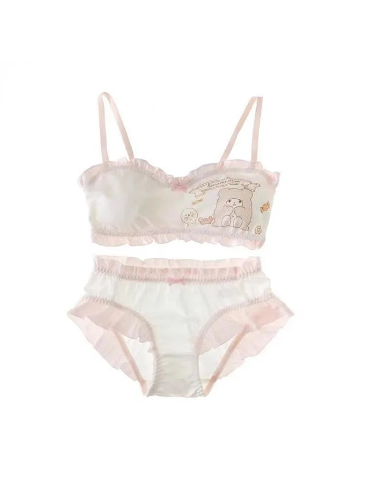 Girl Cute Cartoon Clow M Bra Set Sweet Fresh Wireless Thin Student Underwear